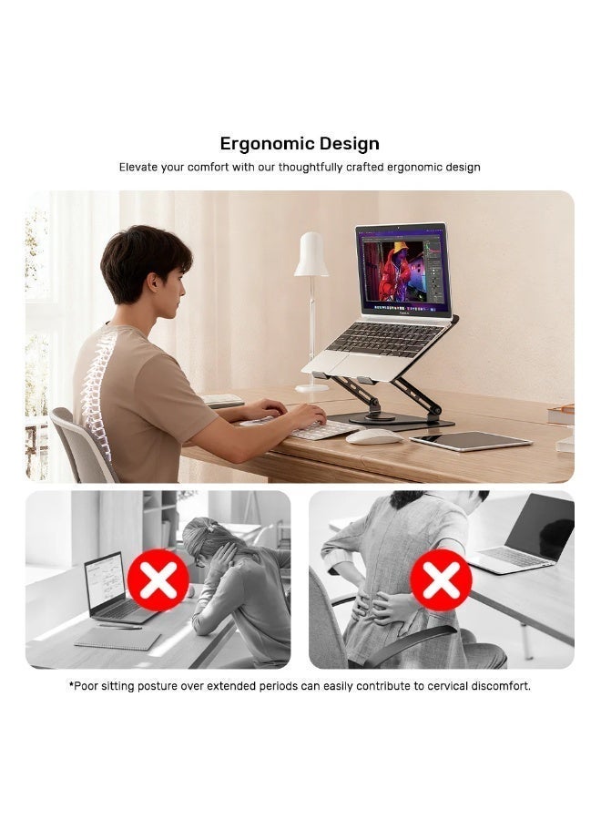 UNITEK Adjustable Laptop Stand with Detachable Cooling Fan, 360° Rotating Ergonomic Aluminum Stand, Height Adjustable, Heavy-Duty Support - Image 5